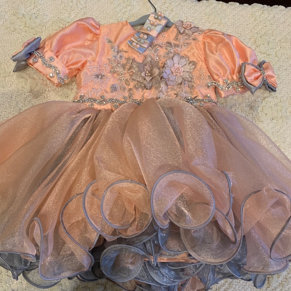Peach and Grey Pageant Dress